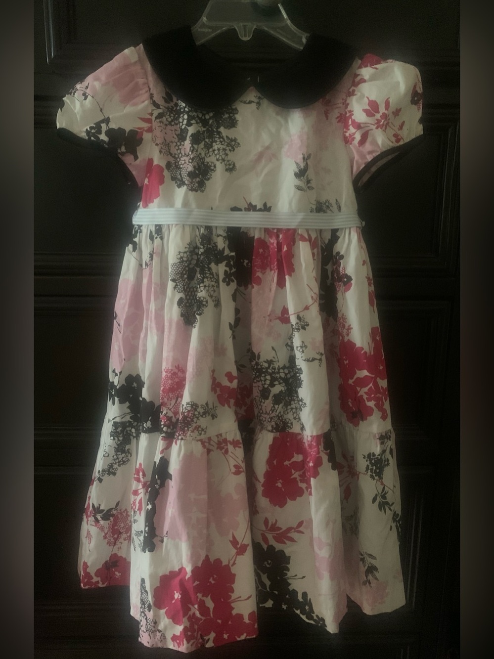 Laura Ashley Pink, Black & White Floral Dress with Peter Pan Collar